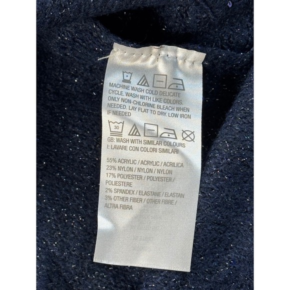 Denim & Co Navy Blue Sequin Shimmer V-Neck Knit Sweater Womens M  NWT A670650 - Picture 7 of 9